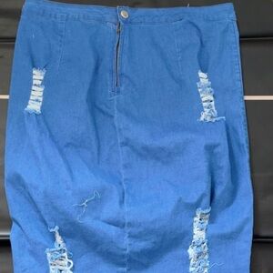 Stylish Blue Distressed Pencil Skirt